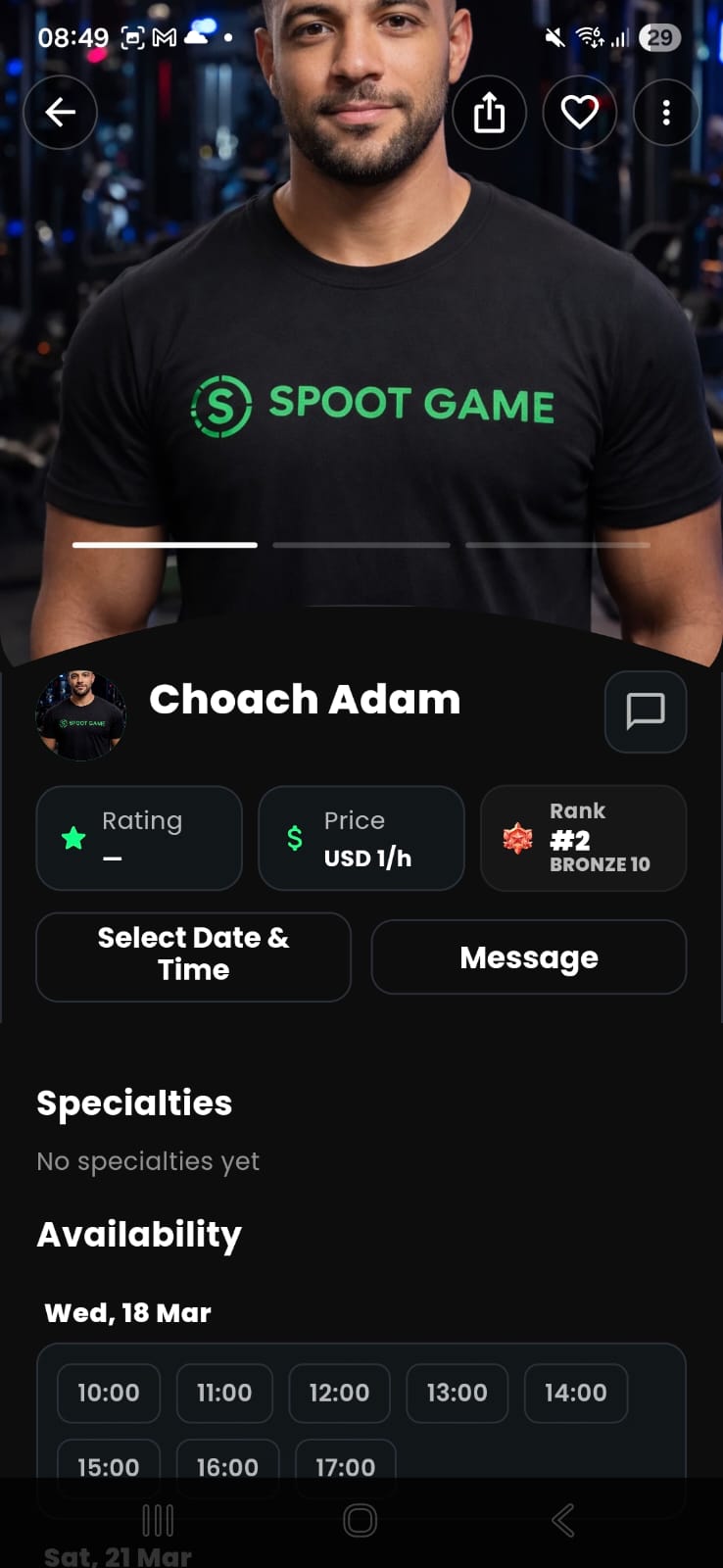 Coach profile screen
