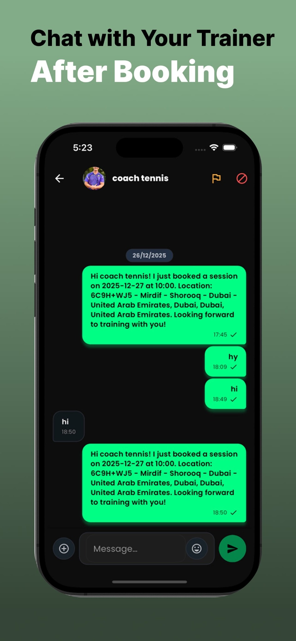 Chat screen after booking