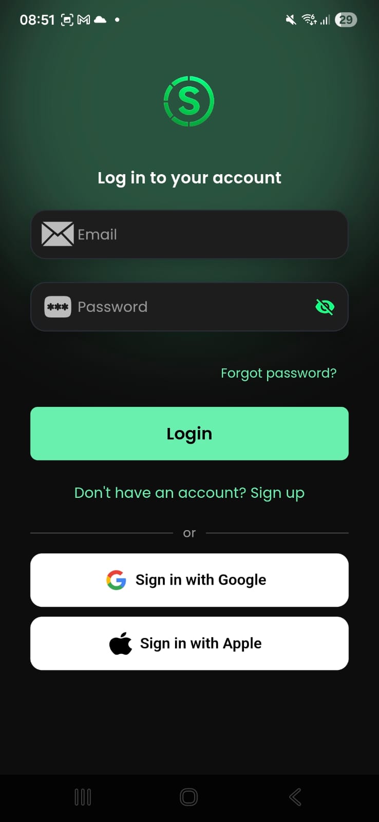 Login screen